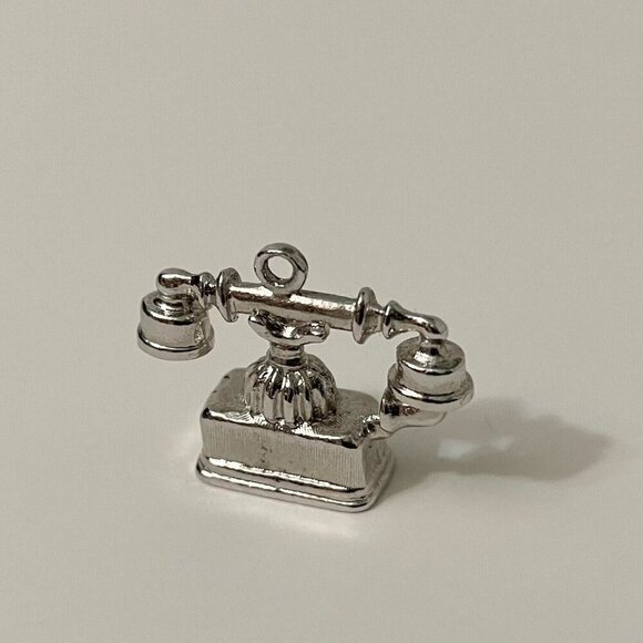 Vintage Avon Telephone Pendant Charm Metal Small No Loop - Picture 7 of 13